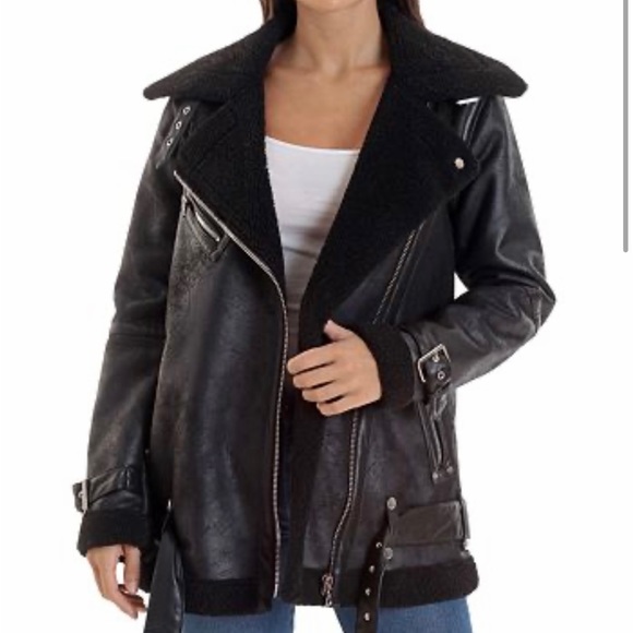 Avec Les Filles shearling biker jacket with an oversized fit - Picture 1 of 3